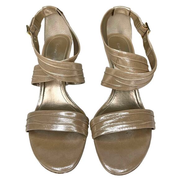 Gianni Bini Gold Strappy Heels Leather Made In Brazil Size 11M Shimmer Gold - Picture 2 of 13